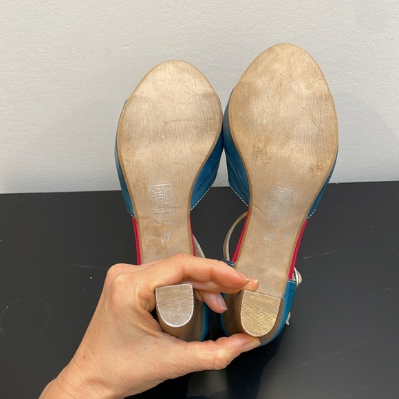 Le Style open toe strap leather heels 6.5 platform pink blue nude summer shoe - Picture 8 of 11